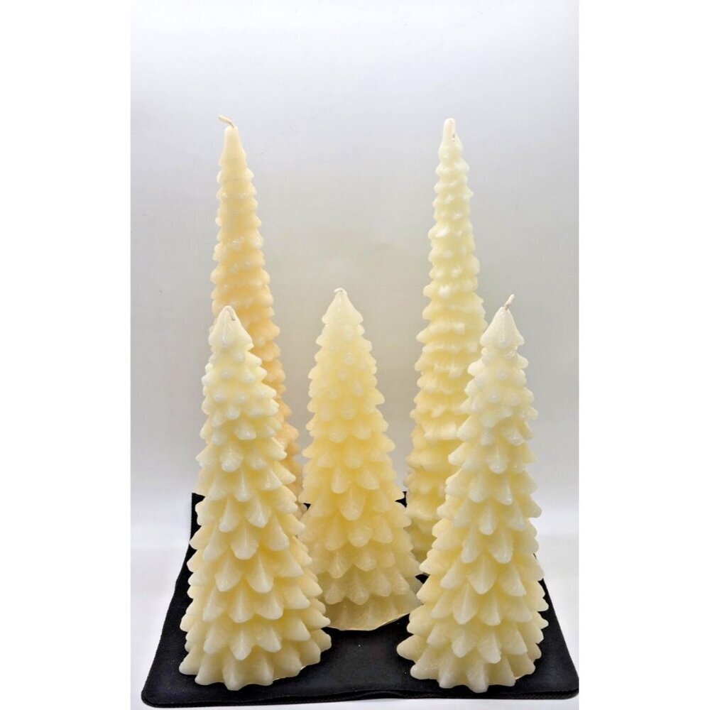 Pottery Barn Christmas Village Small & Medium Tree Shaped Candles set of 5 - Picture 4 of 7